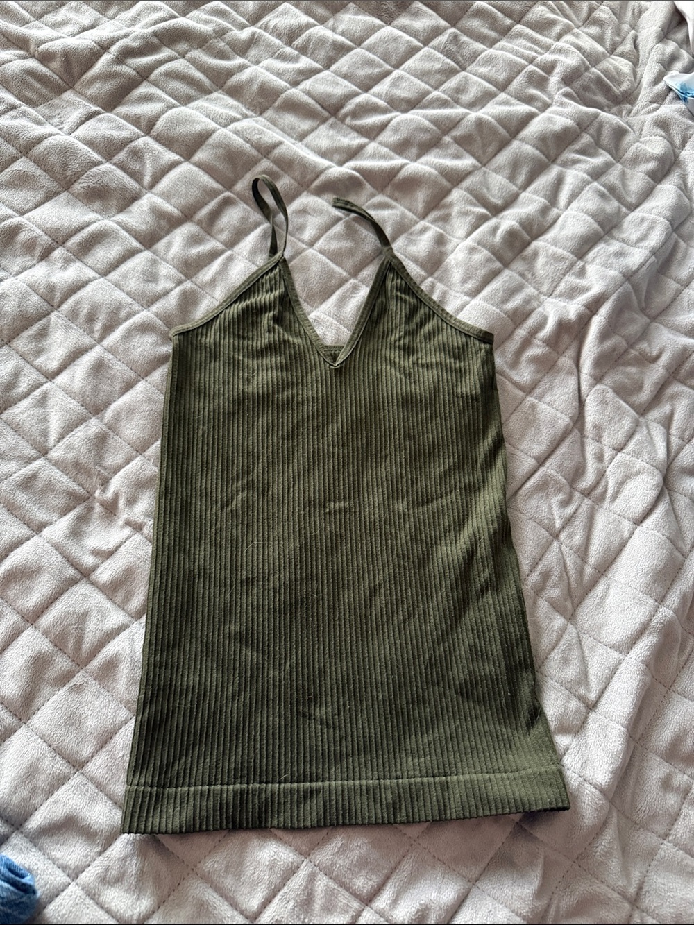 Revamped Olive Ribbed V-Neck Cami